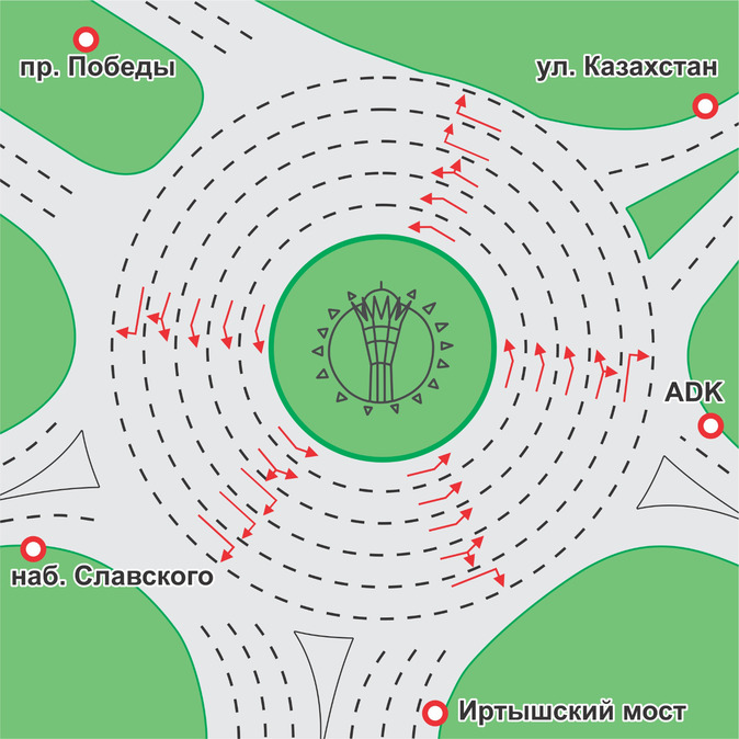 На кольце "Байтерек" в Усть-Каменогорске поменяли регулировку движения
